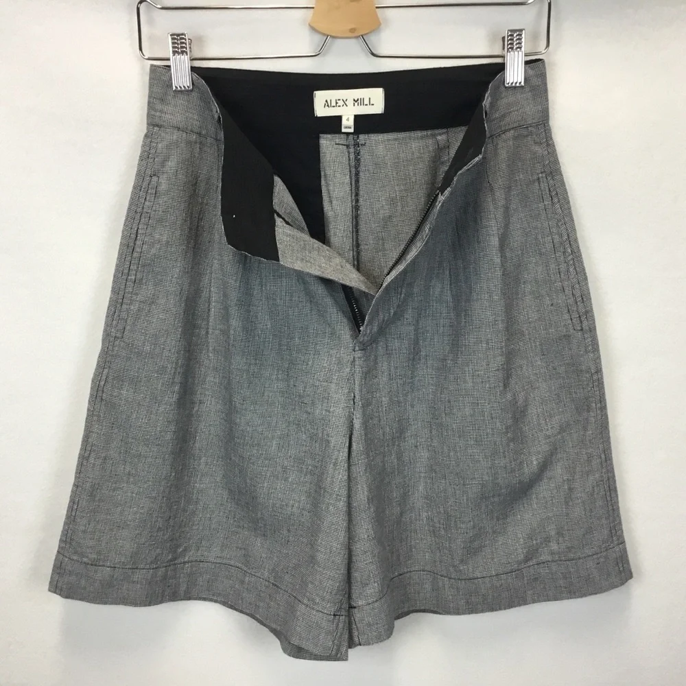 Alex Mill Drill Pleated Shorts Houndstooth Linen Blend High Waisted Size 4 - Picture 6 of 11